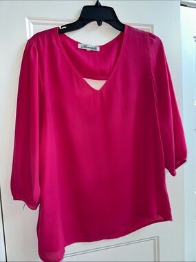 Annabella Bright Fuchsia V-Neck 3/4 Sleeve Blouse